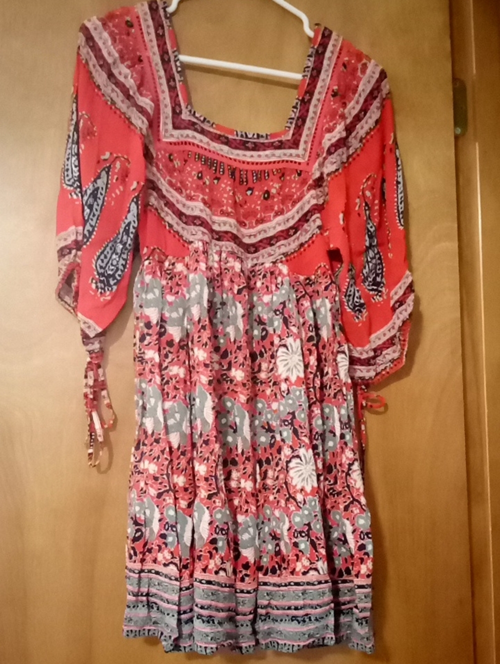 Free People Floral Coral Boho Midi Dress XS